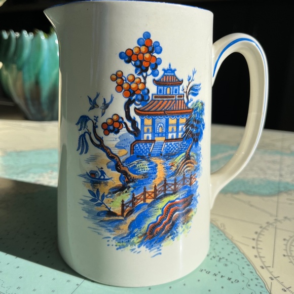 Vintage Newhall Hanley Staffordshire Porcelain Pitcher / Asian Motif - Picture 2 of 9